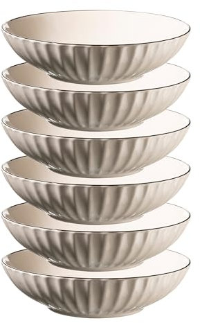 MÄSER Série OSITA, assiettes creuses, pour 6 personnes, en céramique de qualité supérieure, design rétro, en grès, blanc