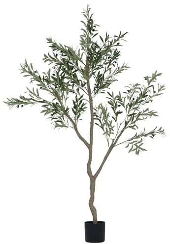 HOMCOM Künstlicher Olivenbaum groß 180 cm Kunstpflanze Künstliche Pflanzen Olivenbaum im Topf, Kunstbaum wie echt mit Kunstgras, Kunstmoos für Wohnzimmer Büro Schlafzimmer Garten