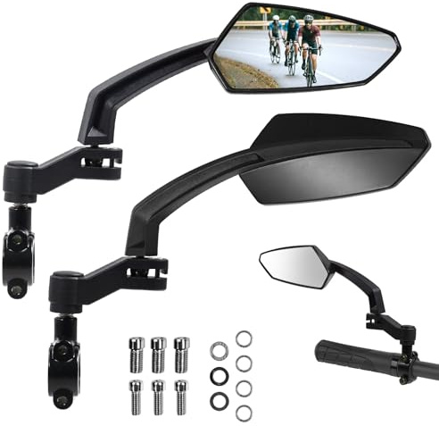Lenker-Fahrradspiegel, HD-Rückspiegel aus konvexem Glas mit bruchsicherer Folie, 360° verstellbarer Fahrradspiegel für MTB & E-Bike, passend für 21-26mm Lenker, nur linke Seite (schwarz)