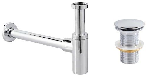 Sifón de lavabo con desagüe clic clac de latón y acero inoxidable plateado Mafredi