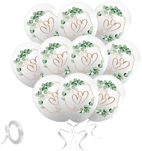 Satiskid 30 Stück Luftballons Hochzeit 12 Zoll Ballons Bochzeit Deko Herzen um Eukalyptus Hochzeitsballons, Weiß Helium Ballons für Heiratsantrag,Verlobung, Hochzeit Dekoration