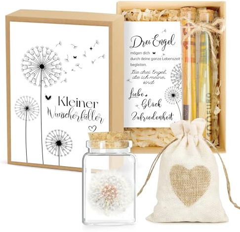 Wunscherfüller Geldgeschenk Set mit Pusteblume im Glas – Geldgeschenk Konfirmation Mädchen Junge Frauen – Glücksbringer zur Jugendweihe, Hochzeit oder Geburtstag