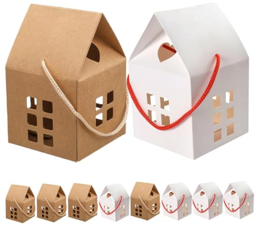 Hausförmige Geschenkschachtel aus Papier, 10 Stück für Partys | Individuell Verpackt, für Geburtstag und Weihnachten, Charmantes Design, Praktische Geschenkverpackung