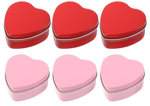 ibasenice 6 Stück Herzförmige Metallbox mit Deckel Rote und Rosa Matte Herz-dose Vielseitige Aufbewahrung für Kerzen Geschenke Schmuck für Valentinstag und Kleine Präsente