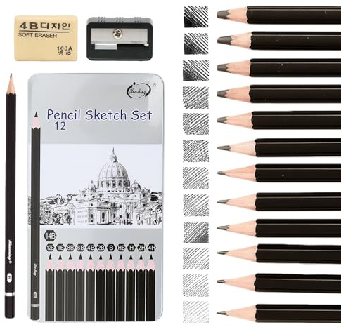 Meleager Bleistift Set, Zeichen Bleistifte, 15 Stück Zeichenstifte Set mit 14B 12B 10B 8B 6B 4B 2B B HB H 2H 4H, Radiergummi, Spitzer, Federmäppchen, Skizzienstifte für Erwachsene