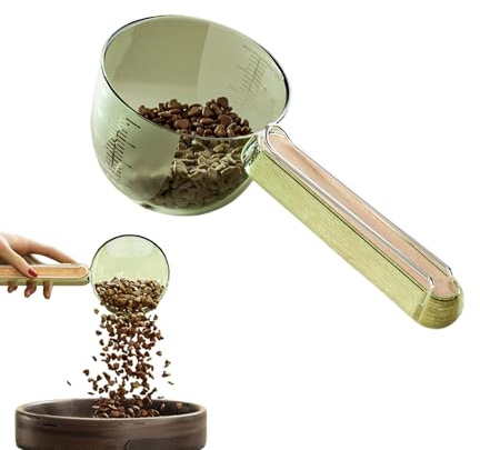 Pelles à nourriture pour chiens et chats - Poignée en bois - Pelle de précision - Cuillère pour animaux de compagnie - Verre doseur avec clip de fermeture - Pour nourriture sèche ou humide