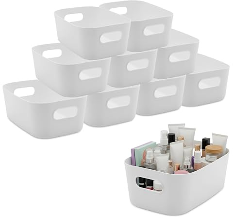 Spetebo Kunststoff Organizer Box weiß mit Griffen 24 x 17 cm - 10er Set - Aufbewahrungsbox Schrank Organizer - Mehrzweck Ordnungshelfer Kästchen für Utensilien aus Küche Büro Schlafzimmer