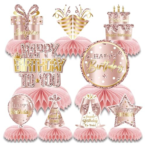 Goiern 9 STK Rosegold Waben Deko Geburtstag Tisch Mittelstücke Rosa Tisch Deko Geburtstags Party Deko Frauen Mädchen Feier Accessoires