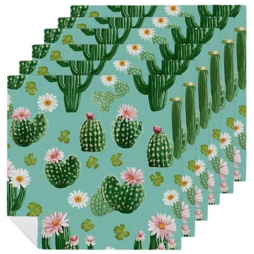 Confezione da 6 tovaglioli di stoffa con cactus e fiori di cactus, riutilizzabili, per casa, hotel, ristorante, feste di nozze