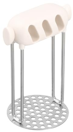 Presse Puree Acier Inoxydable PoignéE AntidéRapante En PolypropylèNe Ecrase Pomme De Terre Forme Bonbon Sortie De Boue Fine Presse Puree Manuel 7 Cm De DiamèTre Blanc