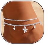 Chihayafuji Fußkettchen für Damen 925 Versilbert Verstellbares Wasserfest Doppelte Stapelbar Fussketten Sommer Strand Fußkette Silber Gold Schmuck Geschenk Frauen