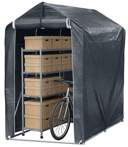 Peviasot Cykelgarage 187 x 165 x 100 cm, väderbeständigt förvaringstält av 160 g PE-presenning, utrustningsskjul med galvaniserad stålram, UV-skydd och dragkedjedörr, för 2 cyklar motorcykel trädgård