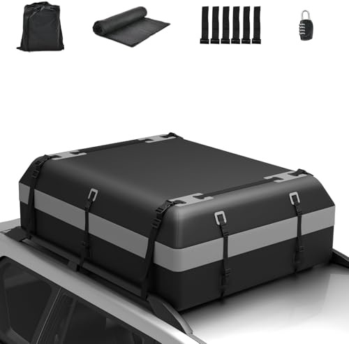 COSTWAY 600 l takbox för bil, 600 l takväska, vattentät med 6 dörrkrokar, kombinationslås, halkfri matta och bärväska, vikbar takväska, bagagebox för bilar, skåpbilar, stadsjeepar (grå)