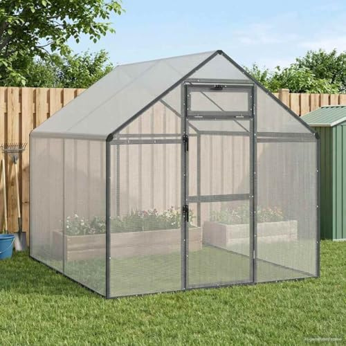 QUAHEAS Vogelkäfig Anthrazit aus geschweißtem Drahtgewebe 181,5 x 221 x 173,5 cm mit Schloss und Fenster, wetterfest für Garten Terrasse, Voliere für Papagei Wellensittich Kanarienvogel
