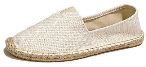SHELAIDON Paille Chaussures de plage en lin pour homme et femme Espadrilles plates à enfiler, beige, 39 1/3 EU