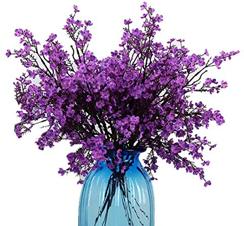 JAKY-Global Babys Breath Fabric Cloth Artificial Flowers 6 Bundle European Fake Silk Plants Decor Wedding Party Decoration Bouquets Real Touch DIY Home Garden(Purple)