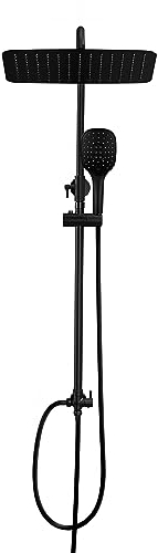 JOHO Columna de Hidromasaje Columna Ducha Negro Extensible sin Grifo Bañera Barra Altura Adjustable Set Ducha Acero Inoxidable 304 con Alcachofa Ducha Mano y Cabezal Ducha Lluvia 35 * 25cm