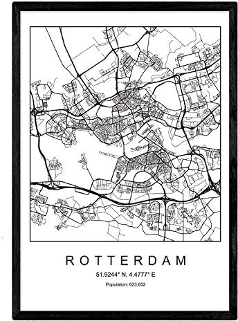 Nacnic Stampa artistica cartina geografica della città di Rotterdam, Olanda. Mappa della città dell'arte, stile nordico in bianco e nero.