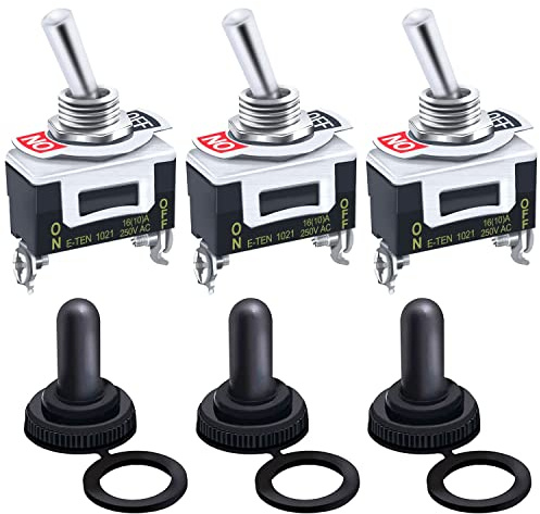 mxuteuk 3 Stück Kippschalter Schalter 20A 125 V SPST 2 Position 2-poliger EIN/AUS Hochleistungs-Wippschalter-Schalter mit wasserdicht Metall Schutzkappe Ten-1021-3mz-B101