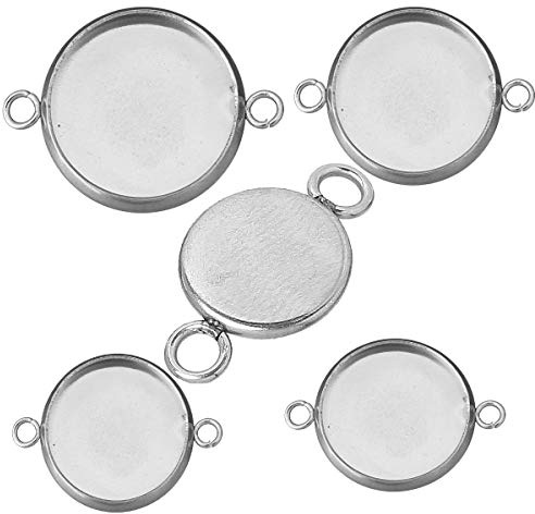 Perlin Edelstahl Cabochon Fassung Set 25 Stück Verbinder Rund für 8 mm 10 mm 12 mm 14 mm 16 mm Cabochon Rohlinge Schmuck Basteln