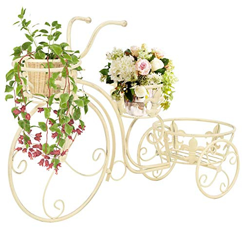 Wakects Scaffale Porta-Fiori in Metallo, Piedistallo per Piante a Forma di Bici in Stile Vintage, Supporto per Fiori Porta Piante espositore per Esterni e Interni, 77 x 26 x 50 cm