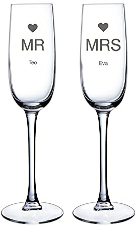 Cadeau personnalisé pour les couples : verres à champagne personnalisés Mr et Mrs gravés avec des noms