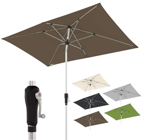 Doppler Sonnenschirm Alu Crank 220x140cm, Greige, Kurbel, UV-Schutz 80+ | Rechteckiger Gartenschirm, Polyester, Aluminium-Gestell, Auto Tilt – automatisches Neigen per Kurbel