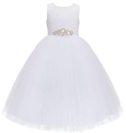 White Floral Lace Heart Cutout Flower Girl Dress Wedding Reception 172R3 8