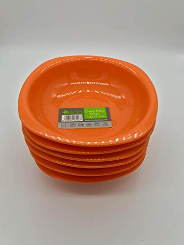 ECO 4 Pc Unbreakable Deep 13 x 13 cm Orange Round Plastic Plates | Small High Edge Kids Plates | Stackable Plastic Plate Reusable for Birthdays, Picnic, BBQ & Parties (Orange, Small)