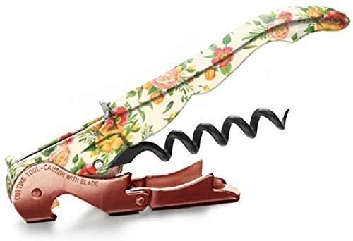 PULLTAP'S Genuine Flower Color 900 Professioneller Kellner-Korkenzieher mit Blumenmuster, hergestellt in Spanien, mit doppeltem Gelenkhebel, Cuttermesser und Flaschenöffner