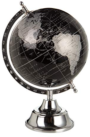 Mappamondo 32cm Moderno Base Metallo Cromo cartina politica Argento e Nero meridiano graduato 22X20X32 cm