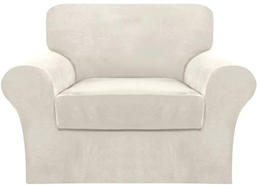 FantasDecor 2 Piece Chair Sofa Covers 85% Polyester, 15% Spandex for Living Room Slipcovers with Individual Cushion Elastic Furniture Protector for Pets, Machine Washable (Armchair, Ivory)