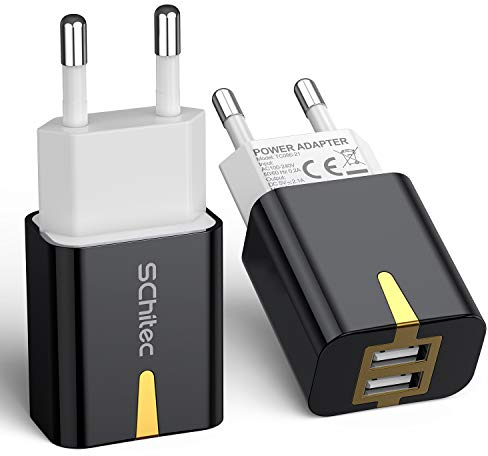 SCHITEC Caricatore USB, 2 Porte 5V/2.1A, Compatibile con iPhone 11 XS XR X, Samsung M20 A50 S10 A8 Huawei P30 P20 Lite Mate, Xiaomi