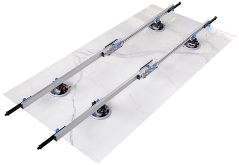 Raizi CarriX Verstellbare Schienen 1340-2400mm Teleskop Großformat Fliesenheber Trägersystem mit 4x 200mm weißen Silikon Vakuum Saugkissen
