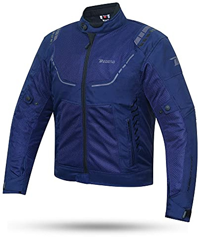 DEGEND BREEZE EVO | Motorcykeljacka Man med skydd - Vattentät ventilerande jacka med ventilation - Motorcykelkläder - Motorcykeljacka - Storlekar (S-6XL), Blå, XL