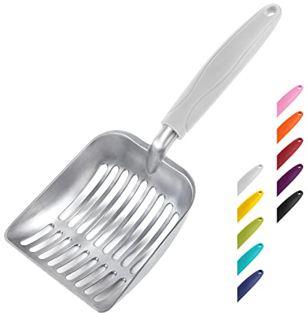 WePet Katzenstreuschaufel, Aluminiumlegierung, Metall Schaufel für Katzen, Tiefe Schaufel, Langer Griff, Kotsieb, Kätzchen Kotheber, langlebig, robust, für Katzenklo