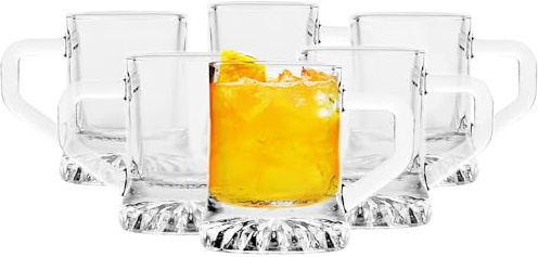 Glasmark Mini bicchieri da liquore, bicchieri da grappa, con fondo colorato, per alcol, shot, lavabili in lavastoviglie, set da 6, 30 ml