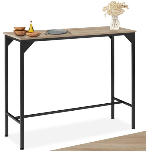 tectake® Table Haute étroite 120 x 40 x 100,5 cm, Table de Bar Style Industriel, Mange Debout Salon Cuisine Salle à Manger, Tables de Bar Tables Brasserie Bistrot Mange-Debout, Bois Clair