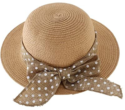Magracy Cappello di Paglia per Neonate, Protezione Solare, Cappello Estivo con Fiocco da Spiaggia per Bambini, Caff, 1-2 Anni