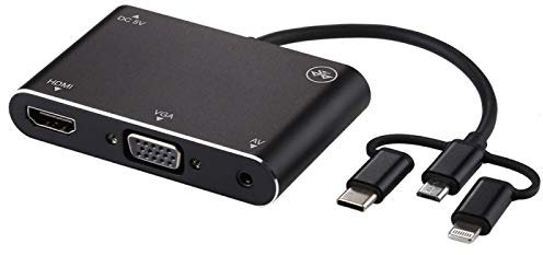 ZZjingli 3 en 1 8 Pin + Micro USB + Type-C AV + HDMI + VGA 15 Broches HD écran du Lecteur Audio avec Adaptateur convertisseur