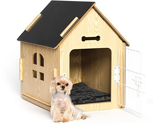 Dog House Indoor for Small Dogs or Cats, Cozy Wooden Design, Small Indoor Bed House, with Air Vents and Elevated Floor Warm Dog Cave