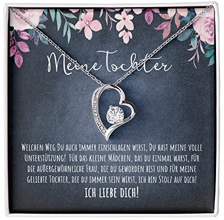 BYLITZ An meine Tochter Herz Halskette mit personalisierter Karte und LED Box Kette mit Zirkonia zum Geburtstag Weihnachten