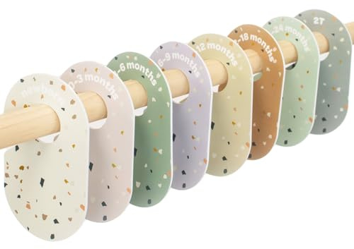 3 Sprouts Separadores Armario Bebé, Set 8, Doble Cara, Terrazo | separa ropa por edad, mes y talla; ayuda con cambios de temporada; para armarios, barras y conjuntos de bebé; doble cara