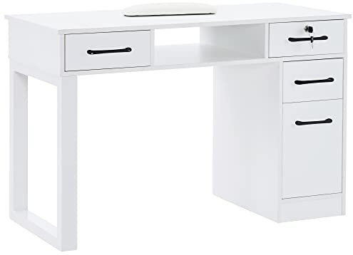 BarberPub Nail Makeup Desk with Drawers Manicure Table Cabinet Storage Beauty Salon Home Office Workstation 2844 (White)