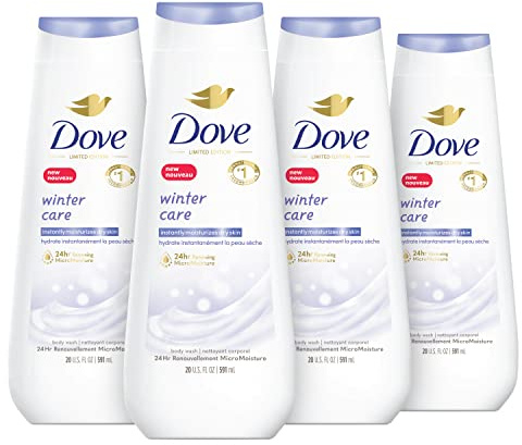 Dove Limited Edition Body Wash Winter Care 4 Count for Renewed, Healthy-Looking Skin with 24hr Renewing MicroMoisture Gentle Cleanser Instantly Moisturizes Dry Skin 20 oz