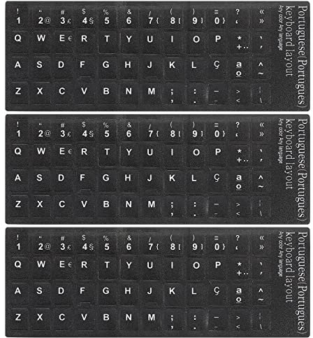 PATIKIL 3Pcs Portuguese Keyboard Stickers PC Keyboard Stickers Black Background with White Lettering for Computer Laptop Desktop