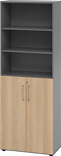 bümö Aktenregal & Schrank abschließbar, Büroschrank Regal Kombination Holz 80cm breit in Graphit/Eiche - abschließbarer Schrank für's Büro & Arbeitszimmer, Büro Möbel Ordnerschrank