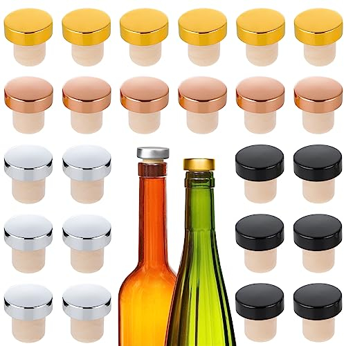 VZXQX Tappi Bottiglie Vino, 24 Pezzi Tappi Vino a Forma di T per Bottiglie Vino, Birra, Champagne e Bevande, Riutilizzabili Set Tappi Sughero Decorativi Silicone (Oro, Argento, Nero, Oro Rosa)
