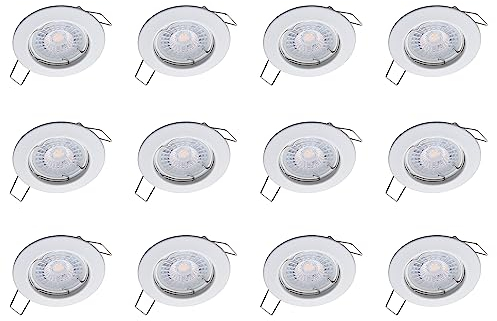 Oktaplex 12er Set LED Spots - 3 Stufen dimmbar - 4,8W 2700K 230V 380lm Warmweiß 110° - Deckenspot Weiß Lochmaß 60mm Deckenstrahler Sedan