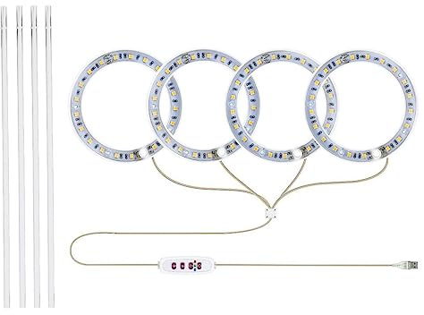 Hsthe Sea USB-Pflanzenlicht, zeitgesteuerte Pflanzenwachstumslichter, 4-Ring-Lichtkopf, einstellbare Helligkeit für Zimmerpflanzen (Rot, Blau)
